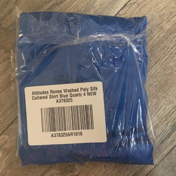 NWT ATTITUDES RENEE WASHED POLY SILK COLLARED SHIRT BLUE QUARTZ 4 - Picture 9 of 12